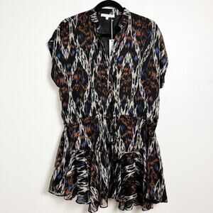 NWT Olivaceous Tunic Mini Dress Ikat Print Blue Small Drawstring Waist Boho